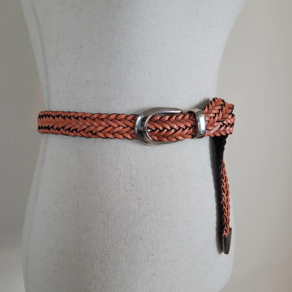 VTG Capezio Belt 2XL Orange Leather Braided Woven Western Boho Minimalist 90s